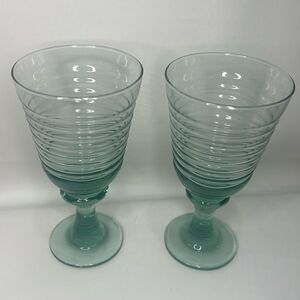 Libby Glass Company Sirrus Water Goblets Glasses Set 2 Insulator Green Vintage